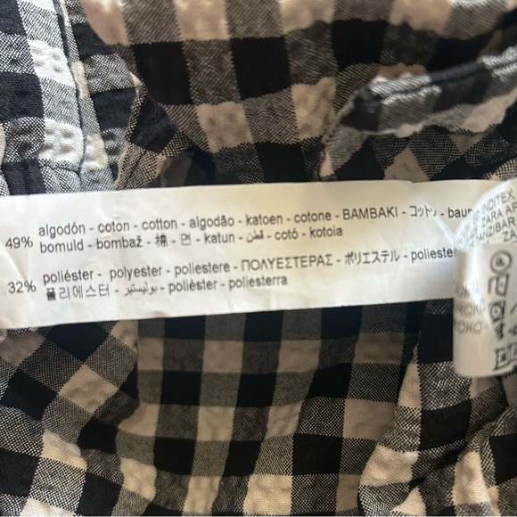Zara XS Seersucker Gingham Cropped Long Sleeved Front Tie Blouse Black and White - Picture 5 of 7